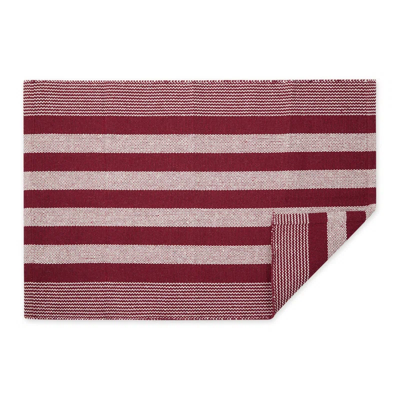 Design Imports CABANA STRIPE - BARN RED - 2 X 3 FT