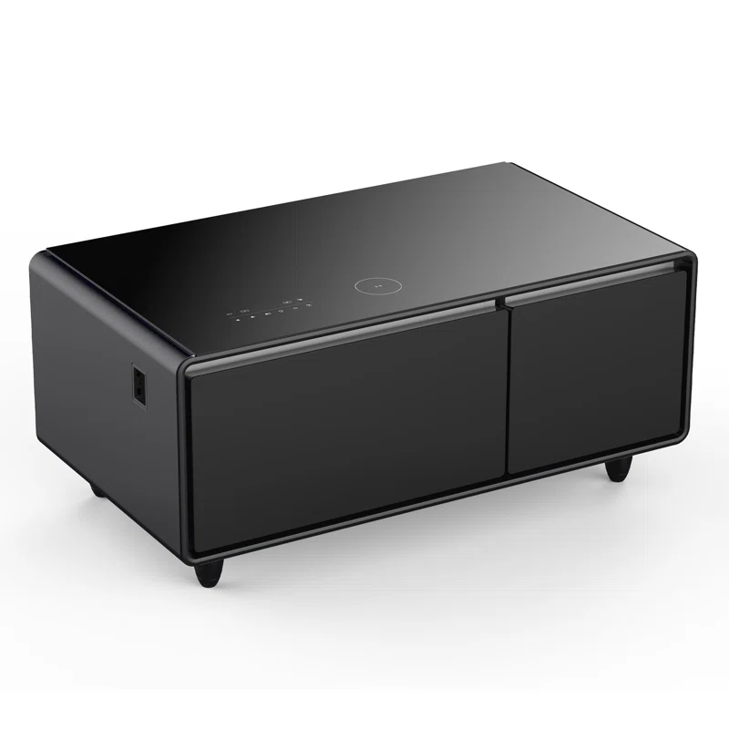 CRS APPLIANCES, Modern Smart Coffee Table with Built-in Fridge, Bluetooth Speaker, Wireless Charging, Touch Control Panel, USB Ports, Outlet Protection, Atmosphere light