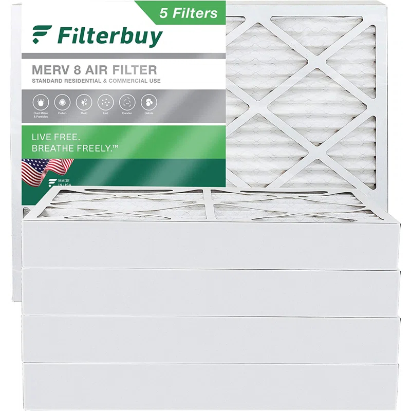 Filterbuy 18x24x4 Air Filter MERV 8, Pleated HVAC AC Furnace Filters Replacement (Set of 5)
