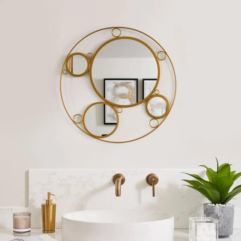 Mercer41 Hildebert Decorative 19.75-inch Round Frame Gold Modern Accent Mirror with 4 Glass Mirror Balls