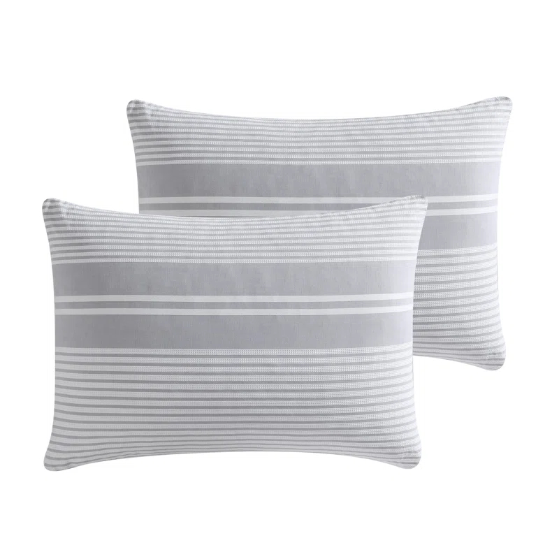 Tahari Gwen 3-Piece White/Grey Waffle Stripe Cotton Comforter Set