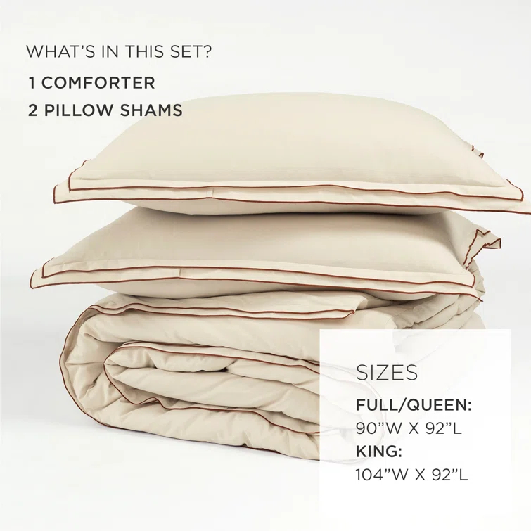Hampton Double Flange Embroidered Contrast Edge Comforter 3 Pieces Set