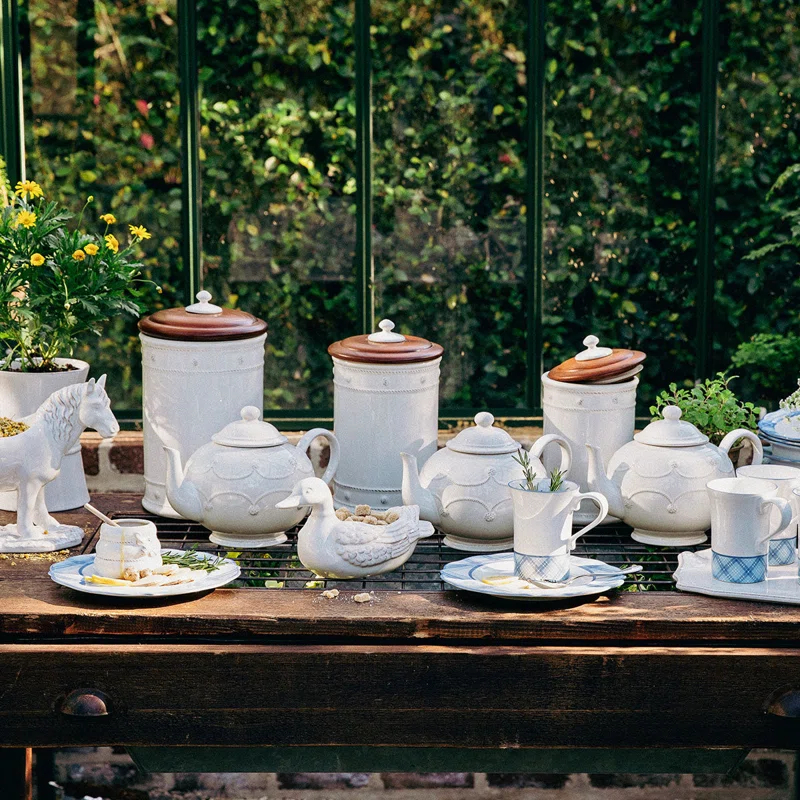 Juliska Berry & Thread Canister with Wooden Lid - Whitewash