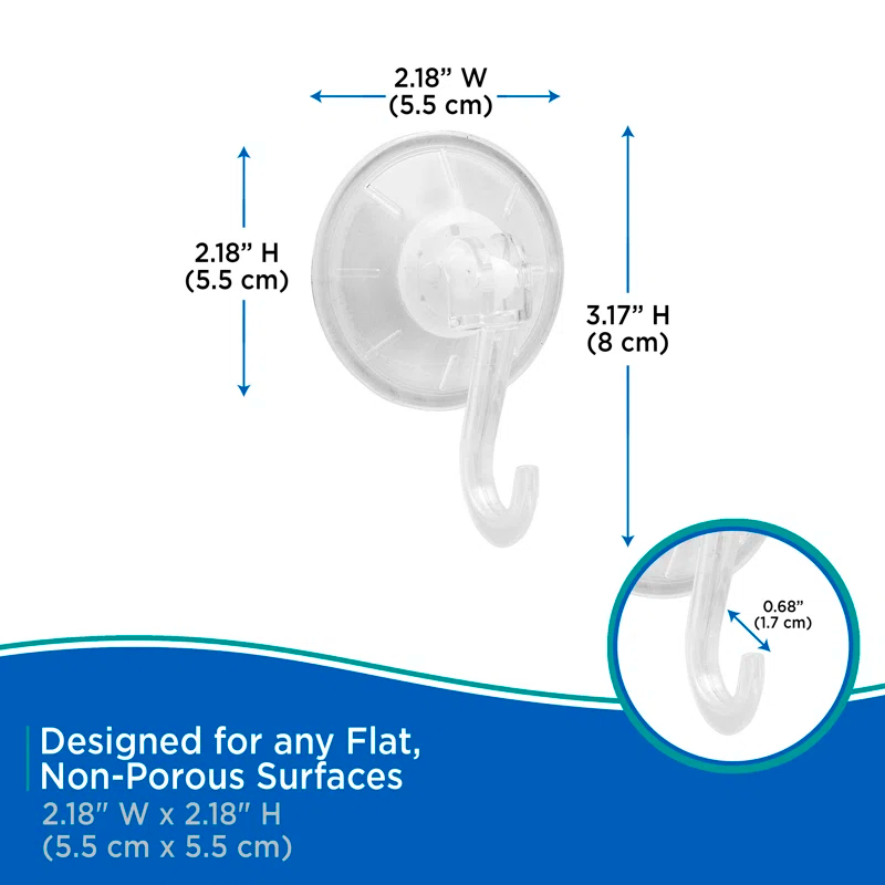 Kenney KN61551V3 Suction Cup Wall Mounted Towel Hook (Set of 3)