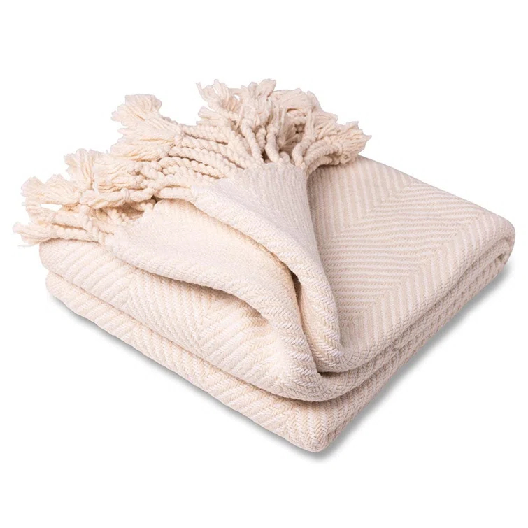 Faribault Mill Coastal Monhegan Cotton Throw With Fringe