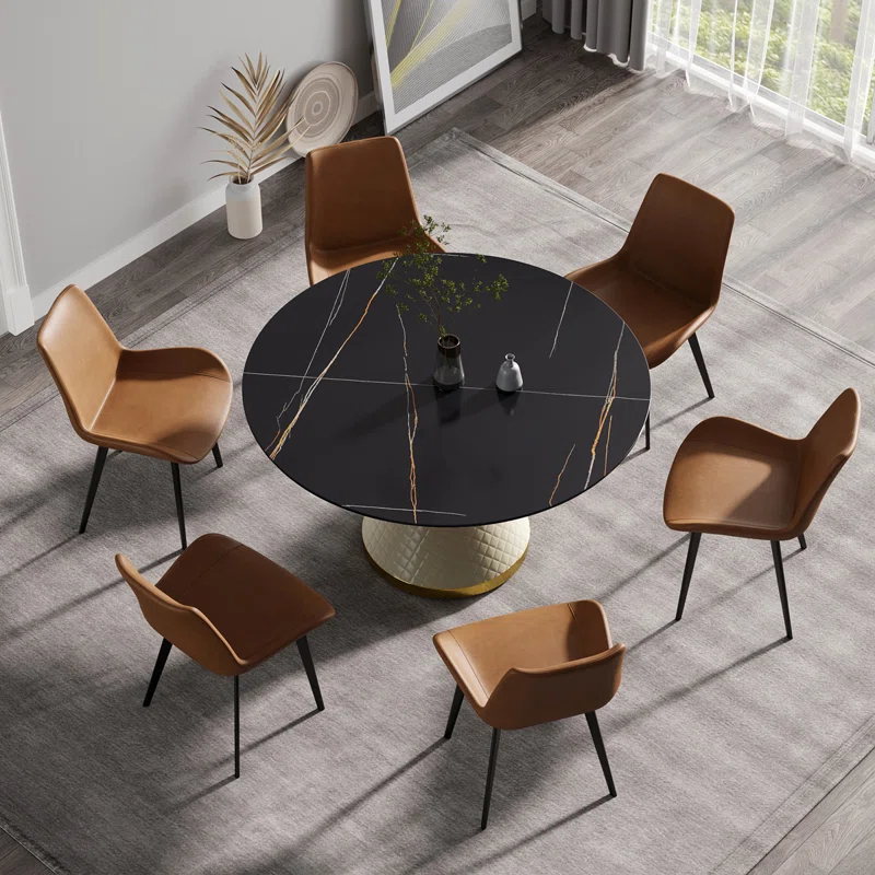 Rafeddin 53.15"Modern artificial st1 round carbon steel base dining tablecan accommodate 6 people