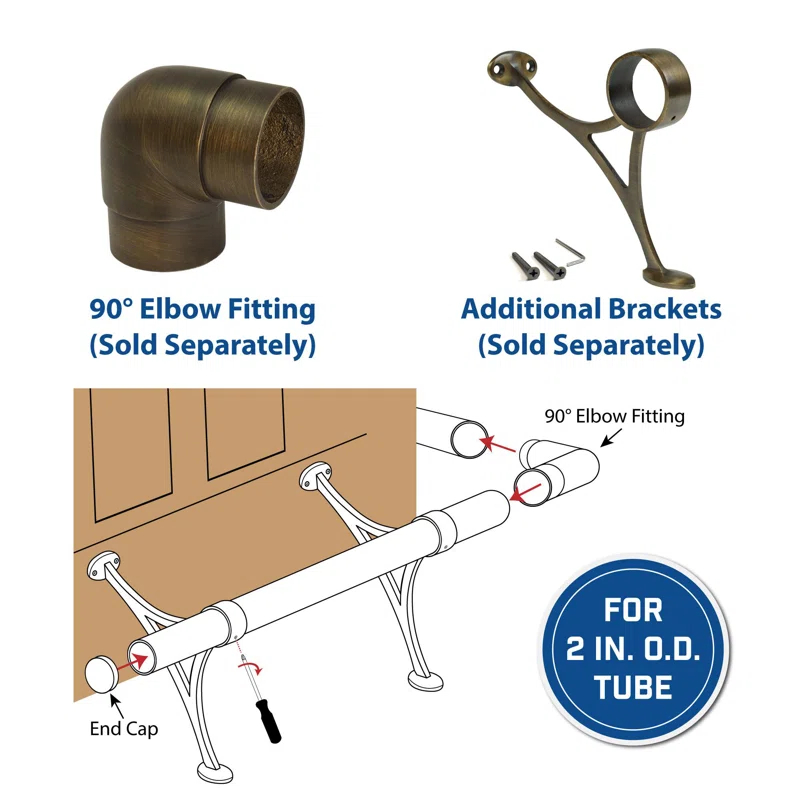 Outwater 4ft Bar Foot Rail Kit Complete Undercounter Mount Hardware and Tubing