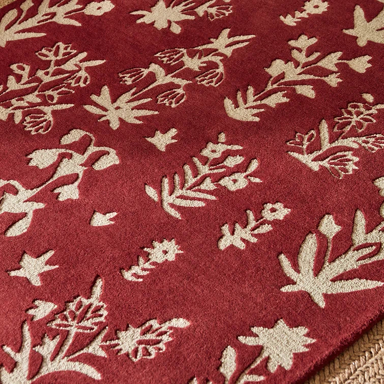 Sanderson Rectangle Floral Hand Tufted Wool Area Rug in Beige/Red | Perigold