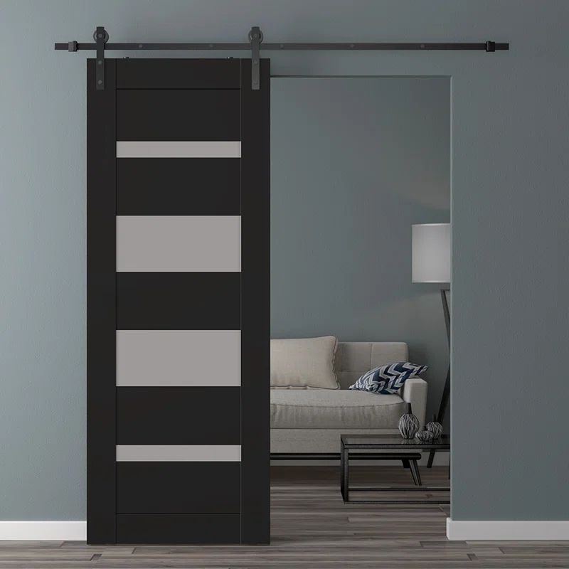 Belldinni Mirella Solid Manufactured Wood and Glass Barn Door with Installation Hardware Kit