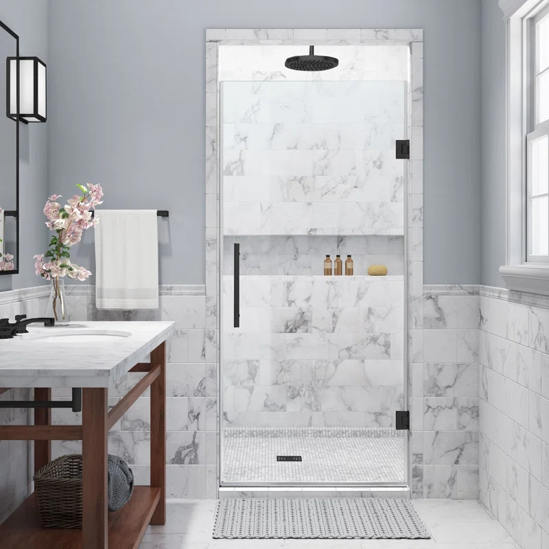 Kinkade 26.75" - 27.25" W x 72" H Hinged Frameless Shower Door