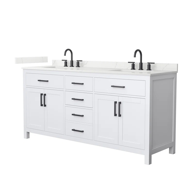 Wyndham Collection Beckett 72" Freestanding Double Bathroom Vanity with Quartz Top