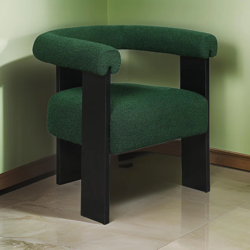 Benjara Cara Accent Chair, Curve Back, Boucle Fabric With Black Wood Legs