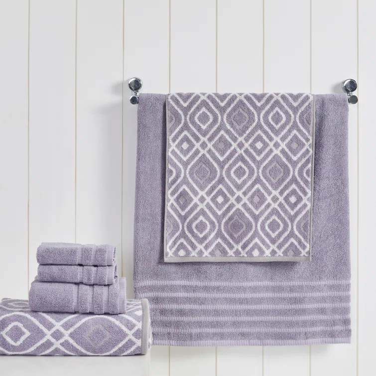Modern Threads Modern Threads Oxford 6-Piece Yarn Dyed Jacquard & Solid Towel Set – 100% Combed Cotton, Quick Dry & Absorbent Bath, Hand & Washcloths