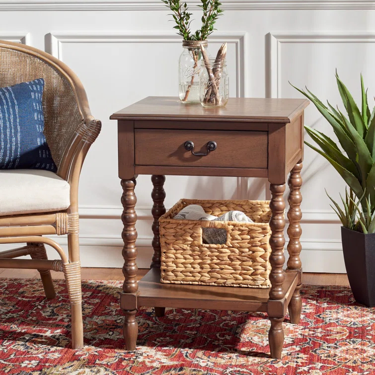 Dakota Fields Solid Wood Top End Table with Storage