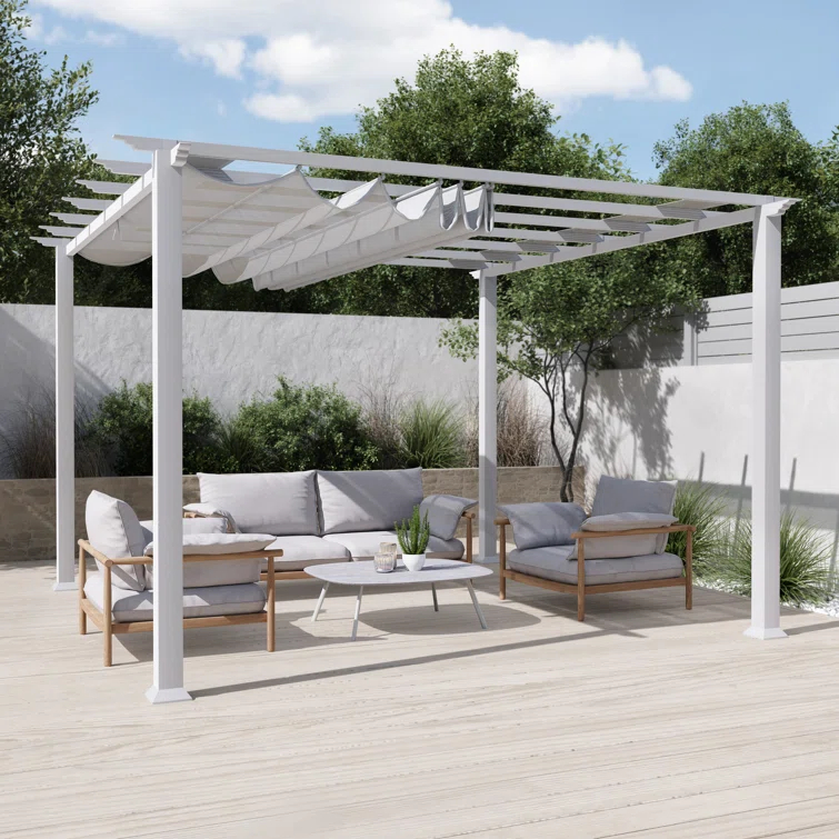 Paragon-Outdoor Florence 11 Ft. W x 16 Ft. D Aluminum Pergola in White Powder-Coated Finish with Adjustable Canopy