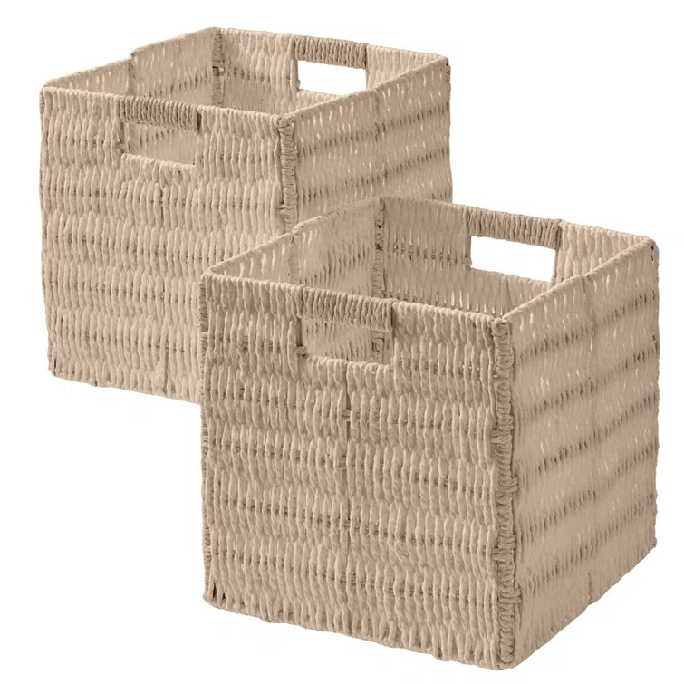 Latitude Run® 2 Pack Wicker Paper Storage Basket Cube Bin (Set of 2)