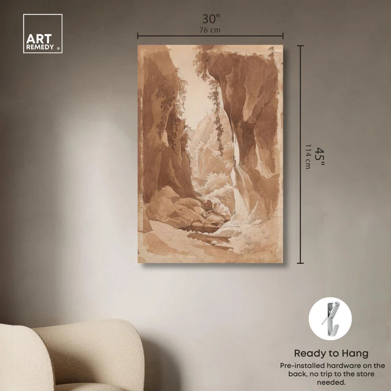 Art Remedy Cliffs Overhanging a River Canvas Vintage Landscape Art by Art Remedy