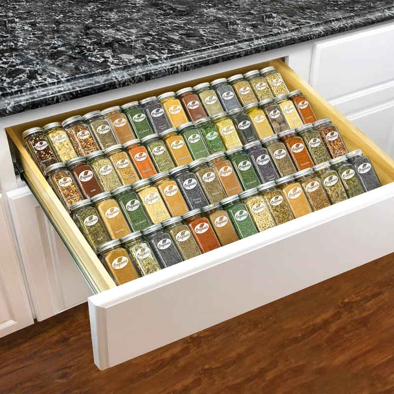 LYNK PROFESSIONAL LYNK PROFESSIONAL® Spice Drawer Organizer - Heavy Gauge Steel 4 Tier Spice Rack - Silver Metallic