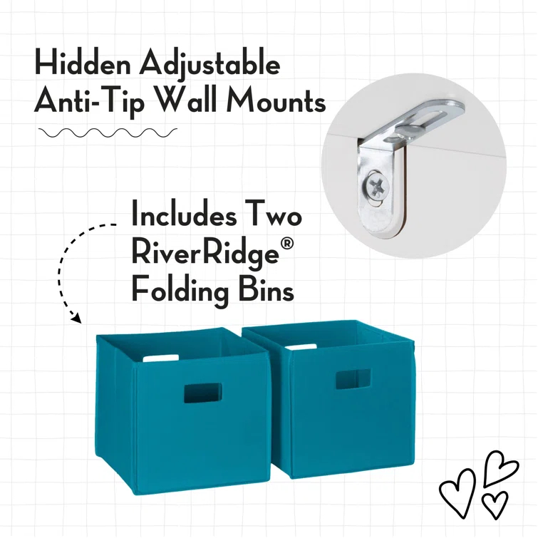 RiverRidge Home RiverRidge Kids Reading Book Nook Cushioned Toy Storage Bench with Cubby Organizers and 2 Fabric Bins- White