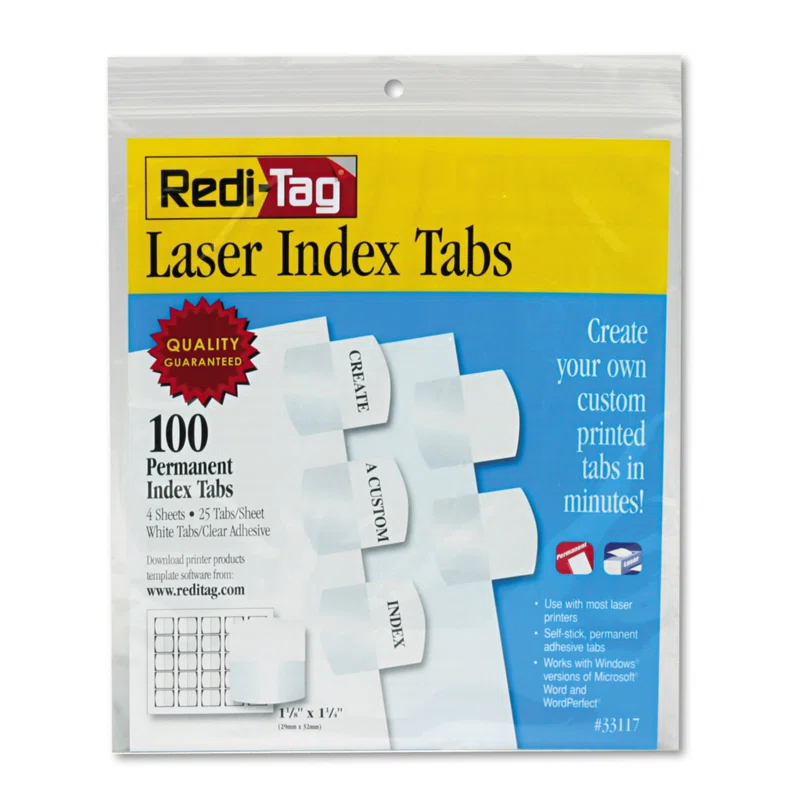Redi-Tag Corporation Redi-Tag® Printable Laser Index Tabs Plastic File Tab Labels