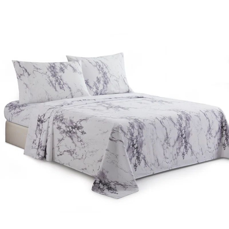 Marina Decoration Percale Machine Printed Marble Sheet Set