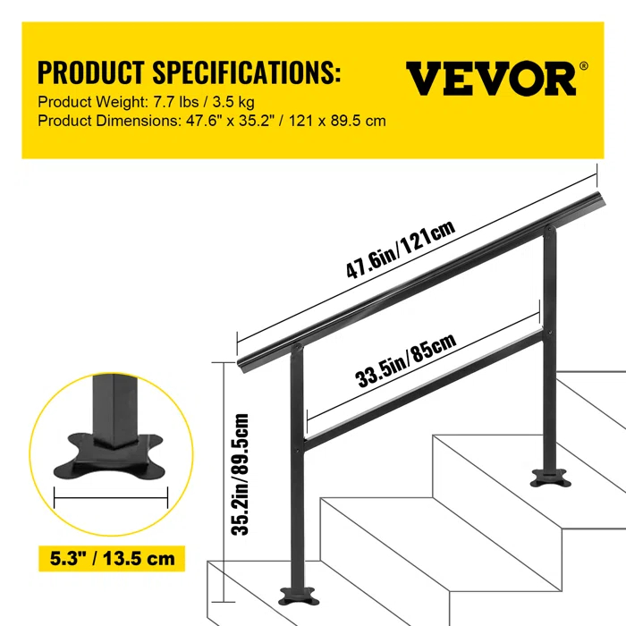 VEVOR Stair Railing Kit Aluminum Handrail Flexible Outdoor Deck Hand Rail