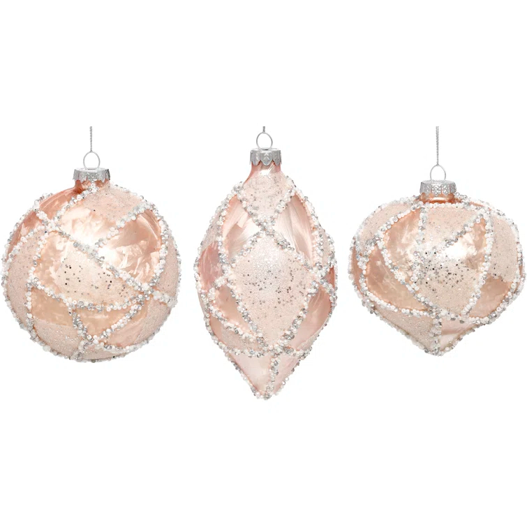 Elegant Pearl-Inspired Glass Ornaments Set of 3