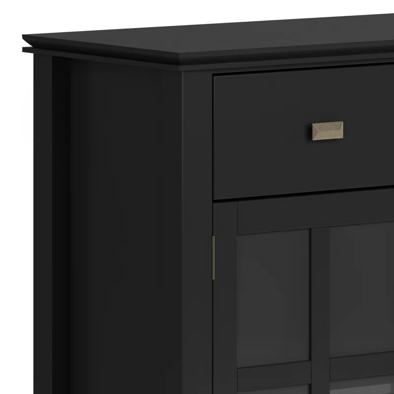 Simpli Home Artisan 54"W Solid Wood Sideboard Buffet with Tempered Glass Doors and 6 Drawers