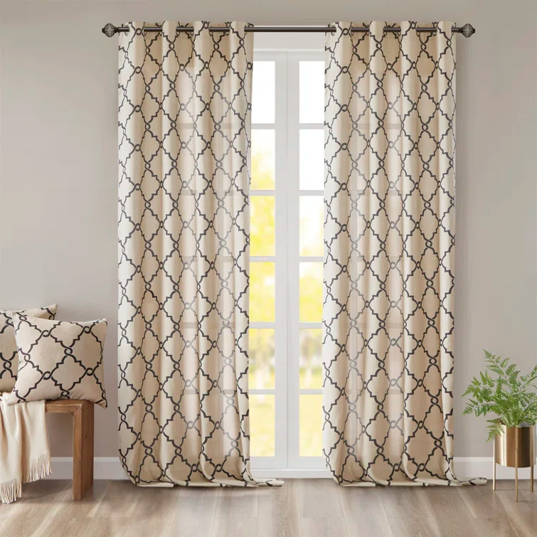 Madison Park Fretwork Print Grommet Top Single Window Curtain Panel