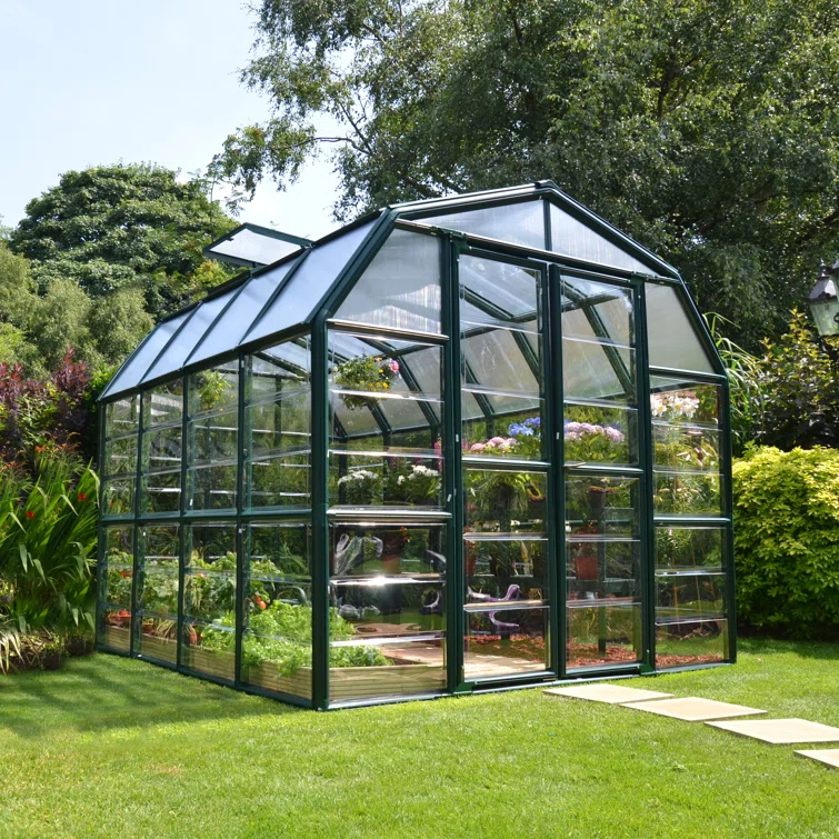 Canopia Palram - Canopia Grand Gardener 2 - 8' W x 8' D Walk-In Hobby Clear Polycarbonate Resin Frame Greenhouse Kit with Roof Vent and Base - Green