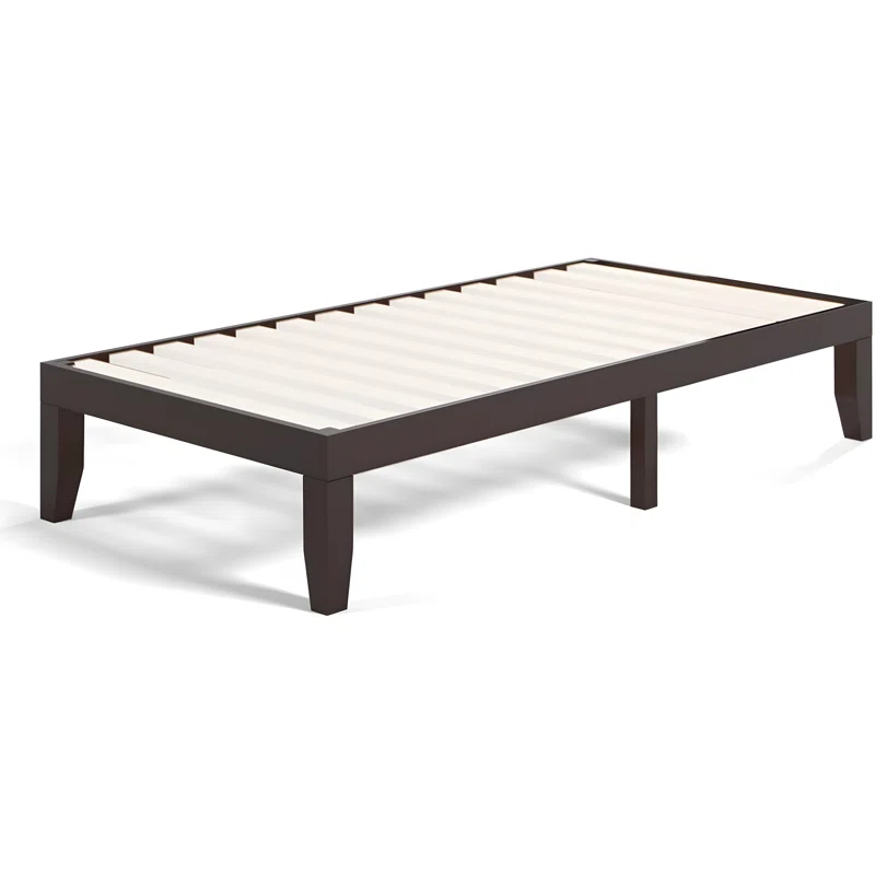 Blooming Espresso Twin Size Solid Wood Platform Bed Frame, 14-Inch Height With Slat Support