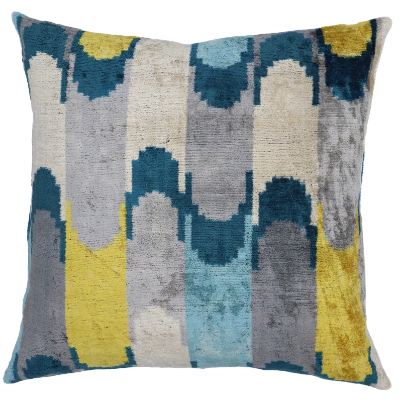 Canvello Handmade Grau Blue Yello Velvet Throw Pillows - 20x20