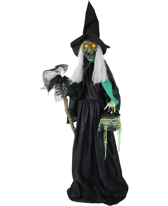 Haunted Hill Farm Lifesize Witch Prop with Lights and Sound, Indoor/Covered Outdoor Halloween Decoration