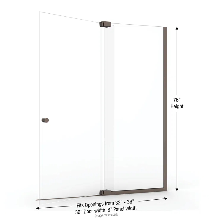 Cantour 36 in. x 76 in. Semi-Frameless Pivot Shower Door in Oil Rubbed Bronze with Handle