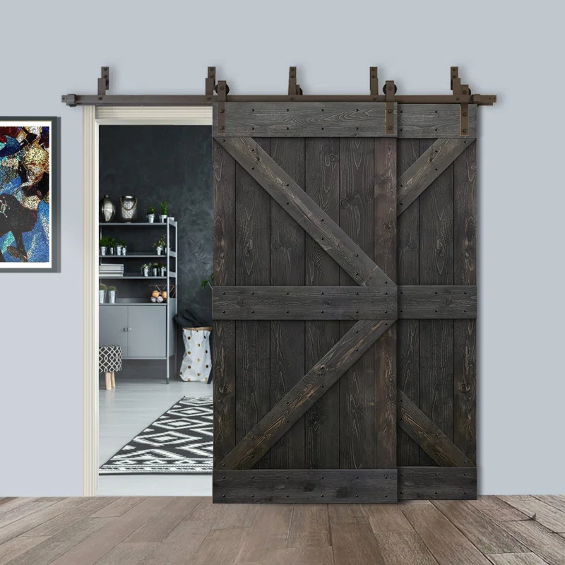 Calhome 84'' Solid Wood Paneled Painted with Installation Hardware Kit Barn Door
