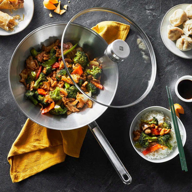 Plus 11.81" 18/10 Stainless Steel Non-Stick Wok with Lid