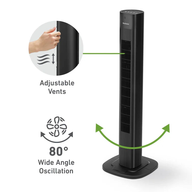 Holmes 36" SmartConnect Wi-Fi Oscillating Digital Tower Fan, 3 Speeds, Remote Control