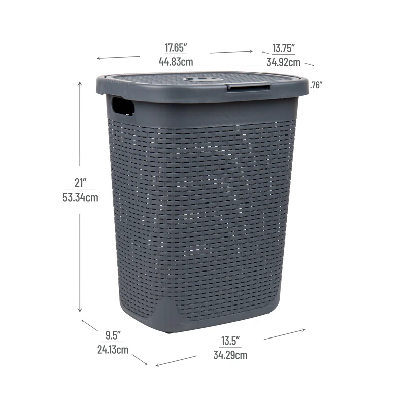 Mind Reader Mind Reader 50L Slim Laundry Hamper, Clothes Basket, Lid, Plastic