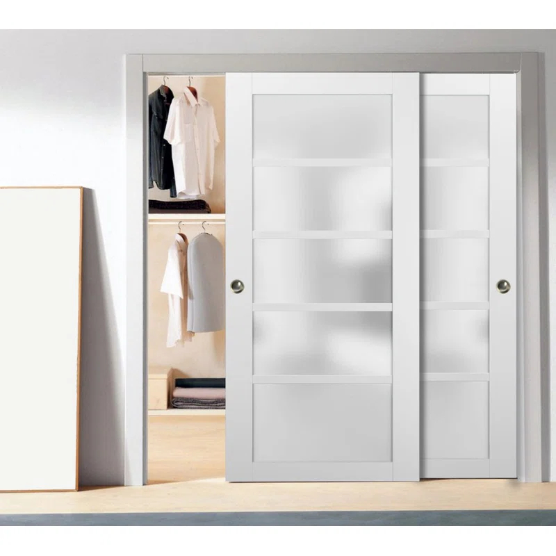 SARTODOORS Quadro Frosted Glass Sliding Closet White Doors with Installation Hardware Kit