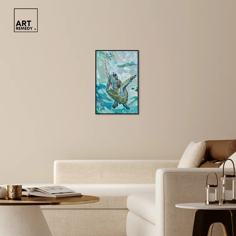 Art Remedy Art Remedy Serene Turtle Framed Colorful Coastal 1 Piece Canvas Wall Art 57715