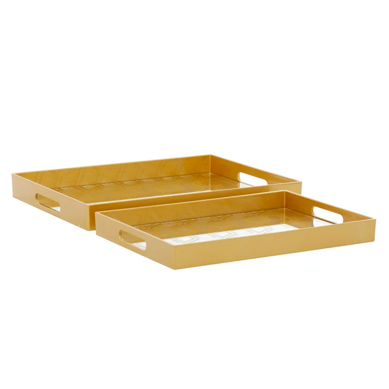 CosmoLiving by Cosmopolitan Plastic Mirrored Geometric Decor Gold Tray Set