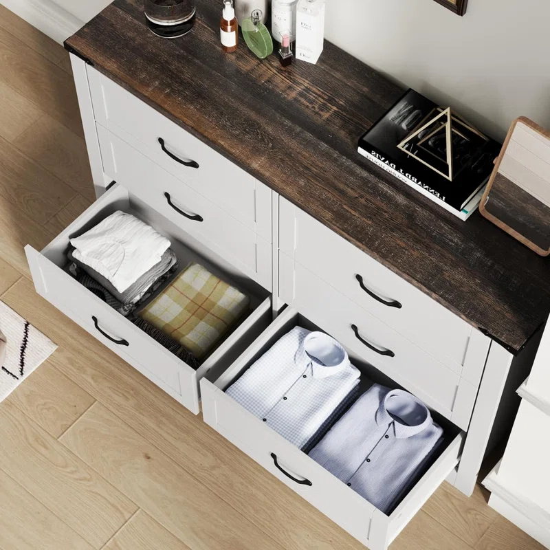 Coulten 6 Drawer 46.4" W Farmhouse 6 Drawers Double Dresser for Bedroom, Modern White Dresser Chest of Drawers, Wide Dressers Organizer, Accent Storage Cabinet for Closet, Living Room, Hallway