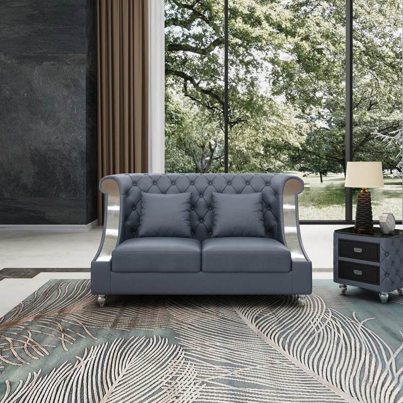 European Furniture Mayfair 66.5'' Leather Loveseat