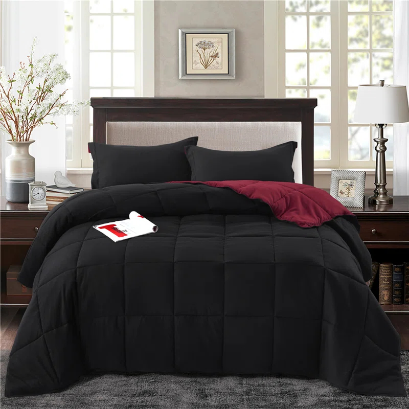 Homechoice International Group 3pc Comforter Set - All Season Reversible Down Alternative Comforter with Two Shams - Breathable, Soft, Fluffy