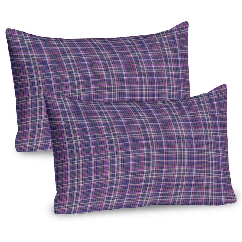 Ambesonne Ambesonne Plaid Pillow Sham 2 Pack Monotone Checkered Inspired 26"x20" Violet Blue Pale Fuchsia