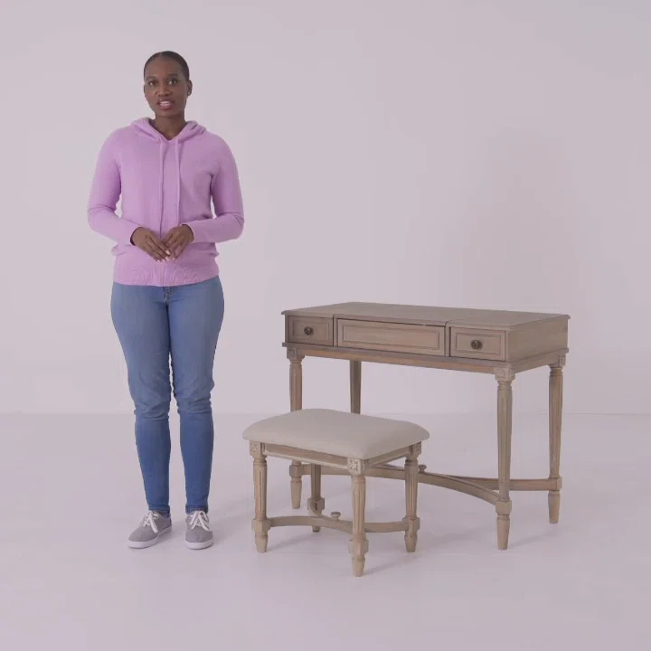 Kelly Clarkson Home June Natural Two Drawer Flip Top Vanity Set with Stool