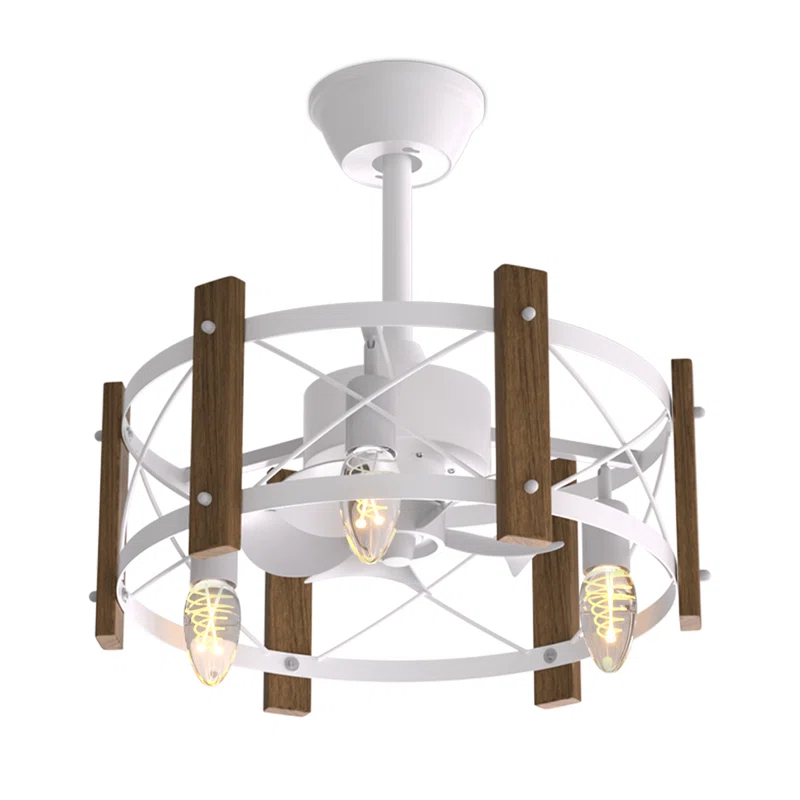 MoNiBloom 19" Flush Mount Caged Ceiling Fan with Remote, Reversible Low Profile Ceiling Fan without Light Bulb