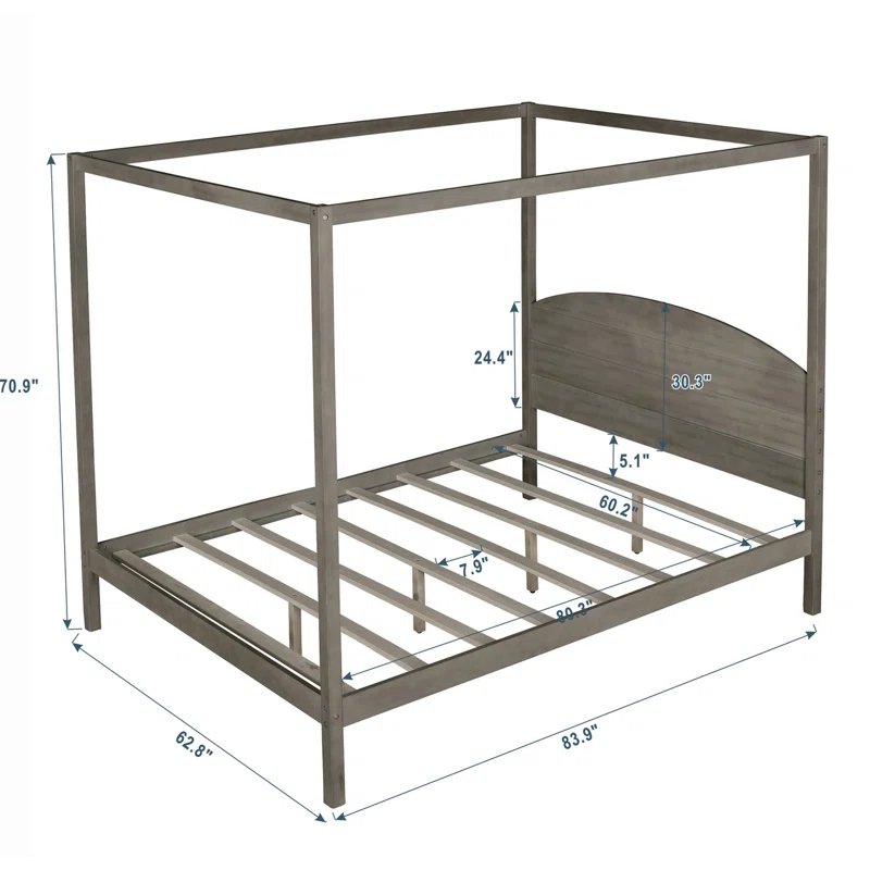 Queen Size Canopy Platform Bed With Headboard And Support Legs