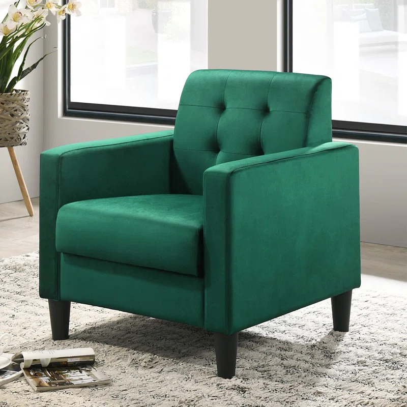 Ebern Designs Velvet Upholstered Accent Armchair With Tufting