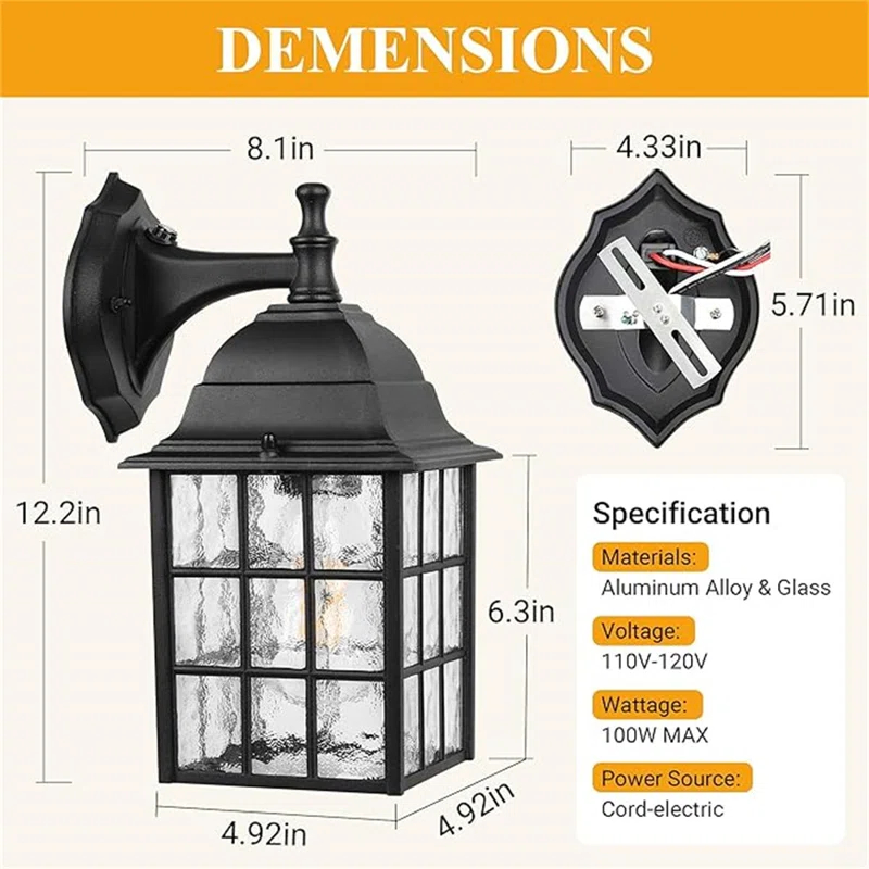RIZPET 2-Pack Dusk To Dawn Outdoor Wall Lights, Sensor Exterior Light Fixtures Wall Mount, Porch Lights, Black Wall Lantern Wall Lamp, Waterproof Wall Sconce, Outside Lighting For Garage, Front Door (Set of 2)